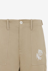 Rose-Embroidered Wide-Leg Pants