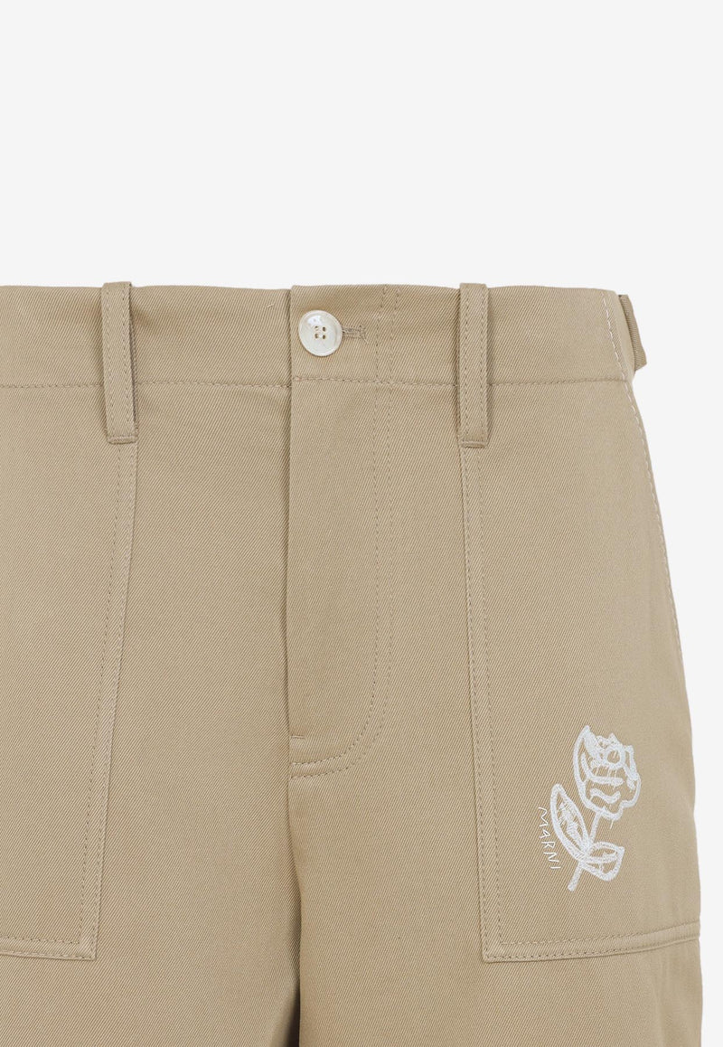 Rose-Embroidered Wide-Leg Pants