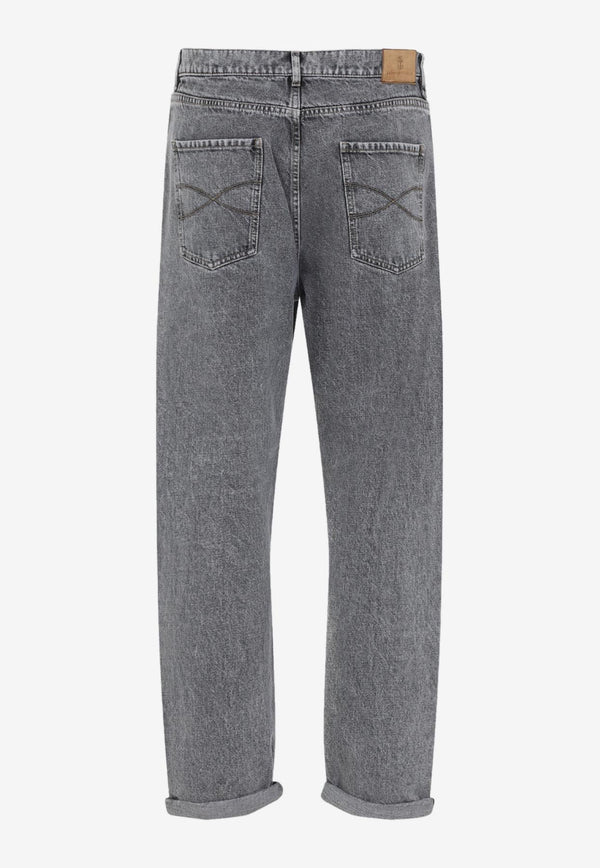 Washed-Out Turn-Up Jeans