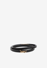 Saint Laurent Logo-Plaque Leather Bracelet Black