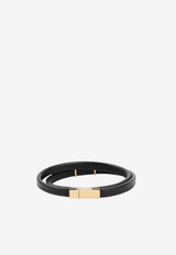 Saint Laurent Logo-Plaque Leather Bracelet Black