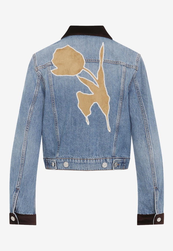 Velvet-Detail Denim Jacket