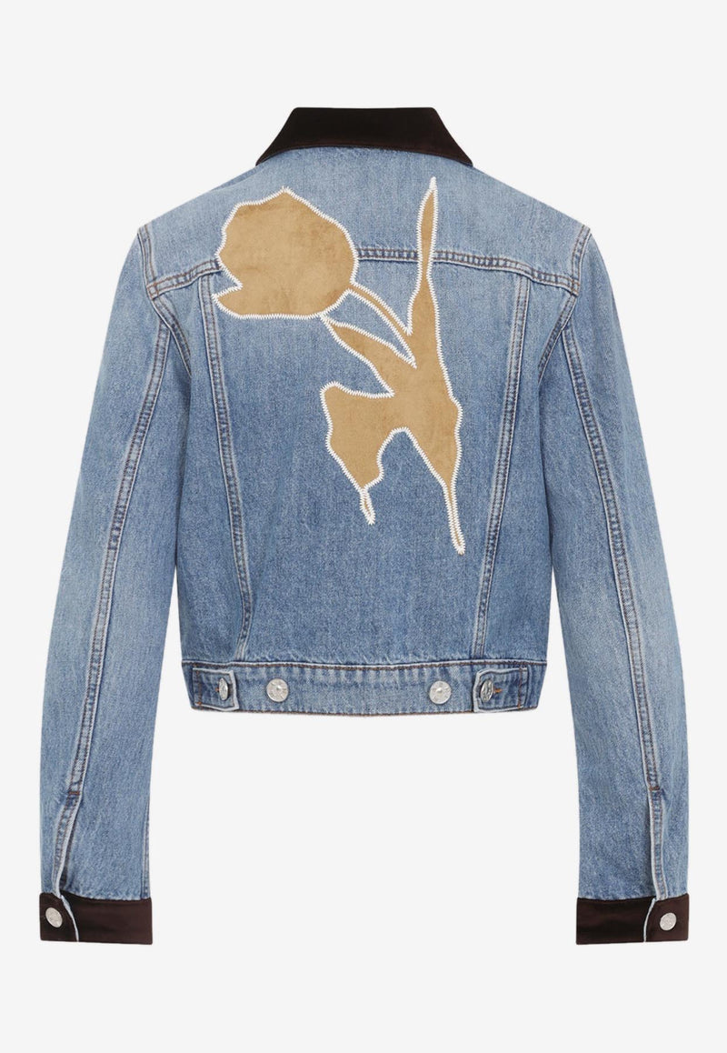 Velvet-Detail Denim Jacket