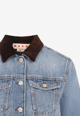 Velvet-Detail Denim Jacket