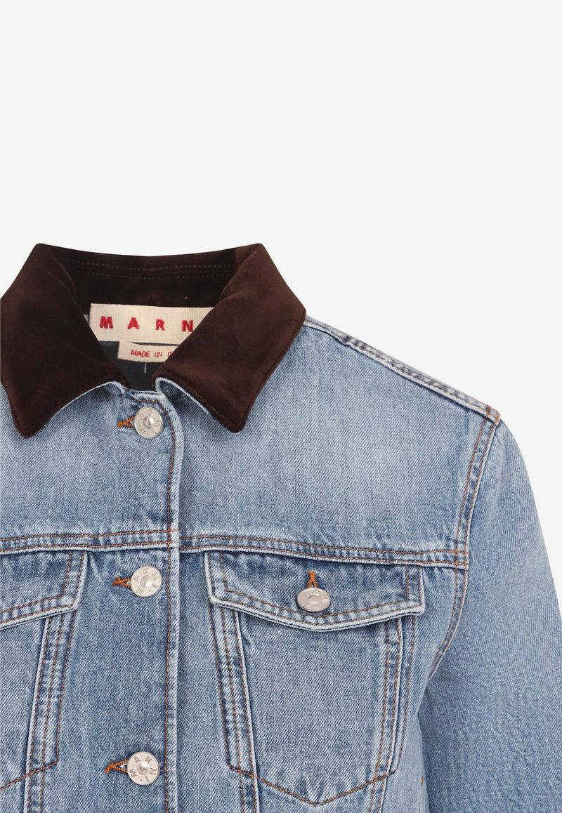 Velvet-Detail Denim Jacket