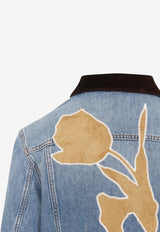 Velvet-Detail Denim Jacket