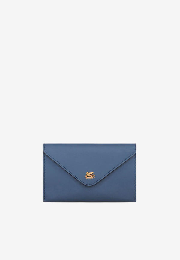 Etro Envelope Calf Leather Clutch with Pegaso Logo Blue 231P1N1172192BLUE