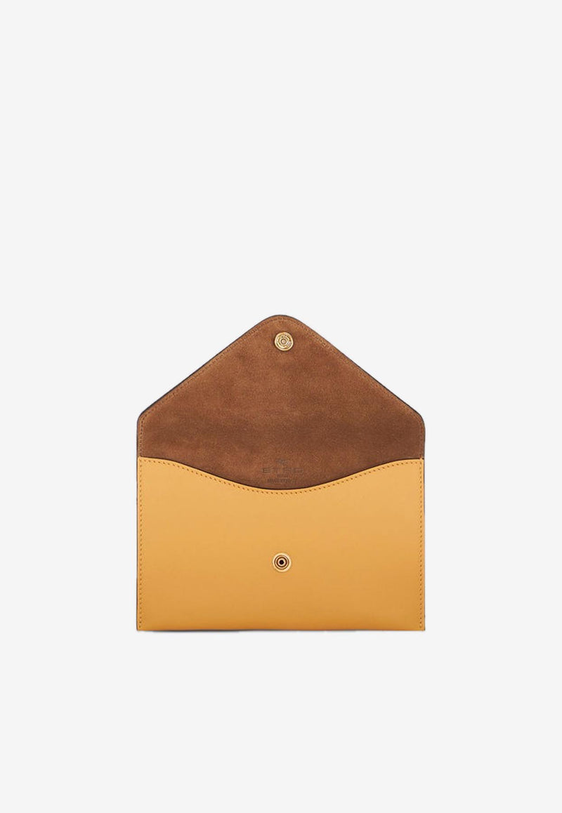 Etro Envelope Calf Leather Clutch with Pegaso Logo Brown 231P1N1172192BROWN