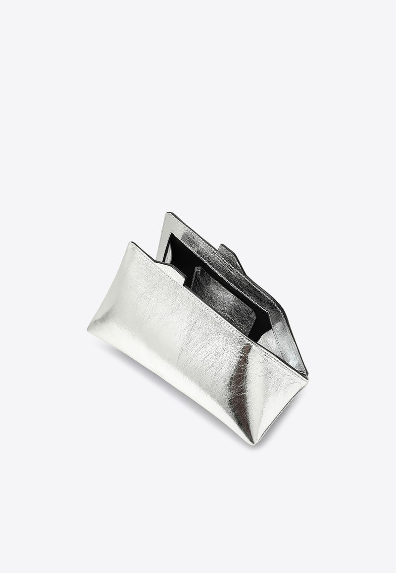 The Attico 8.30PM Oversized Clutch Bag in Laminated Leather Silver 236WAH01L070/P_ATTIC-002