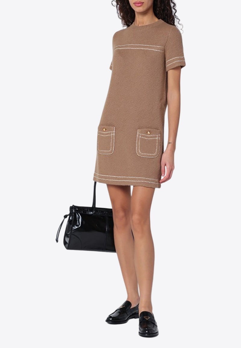 Prada Cashmere Crewneck Mini Dress Brown 23A08OOO1ISX/Q_PRADA-F0040