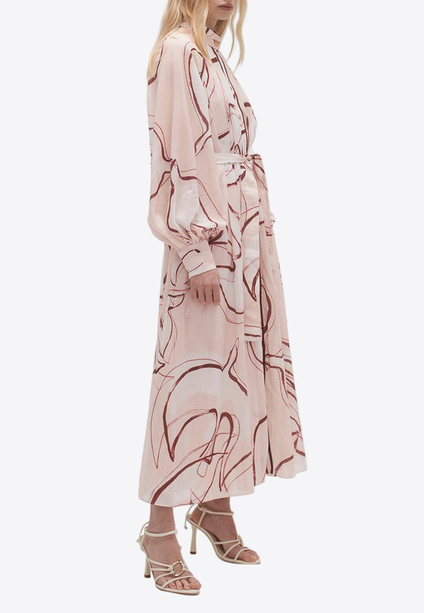 Aje Beatrice Pleated Printed Midi Dress 23AW5057WHITE MULTI