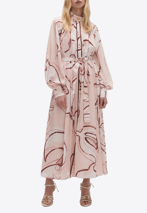 Aje Beatrice Pleated Printed Midi Dress 23AW5057WHITE MULTI