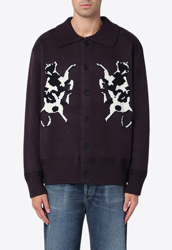 New Amsterdam Surf Association Intarsia Knit Cow Cardigan Plum 2402069001PL/P_NEWA-BL