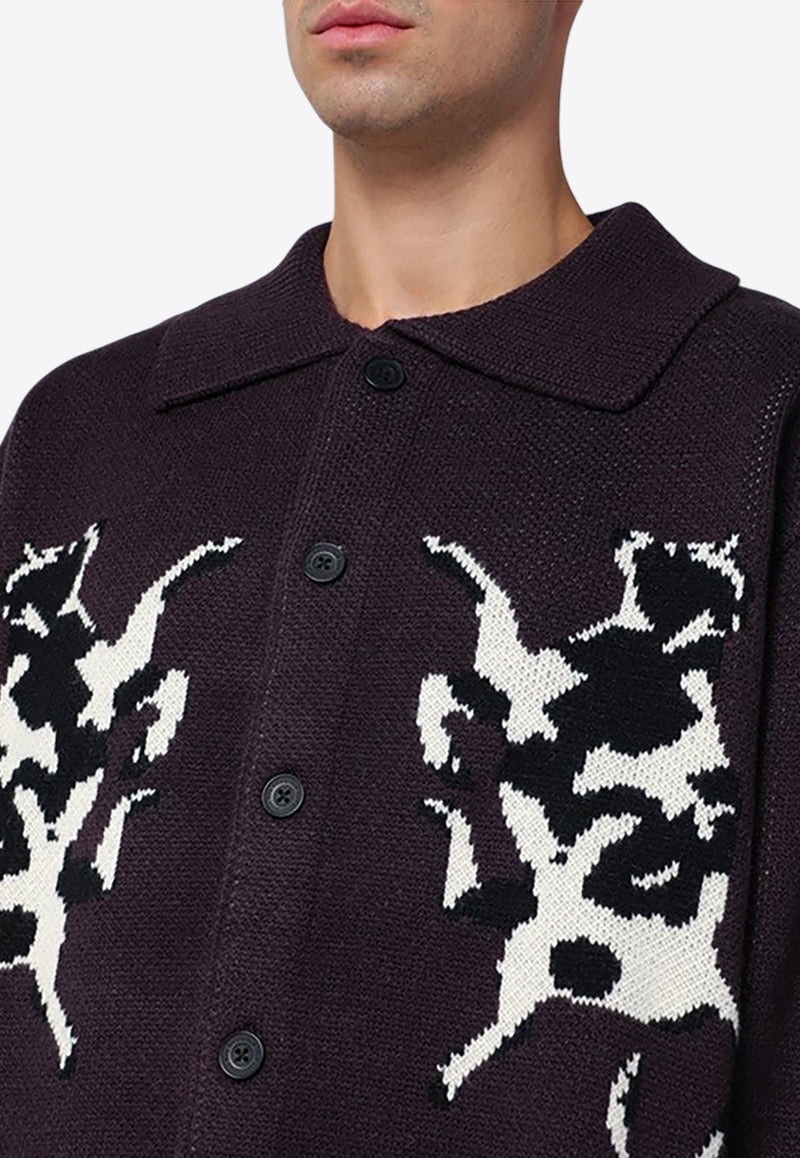 New Amsterdam Surf Association Intarsia Knit Cow Cardigan Plum 2402069001PL/P_NEWA-BL