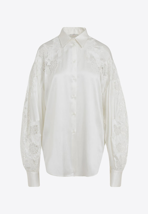 Lace-Paneled Silk Shirt