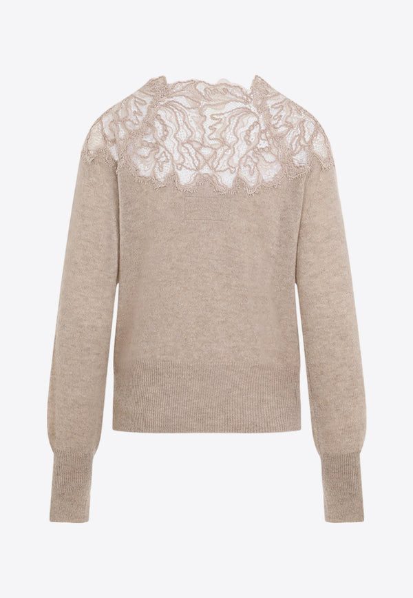 Lace-Panel Cashmere Sweater