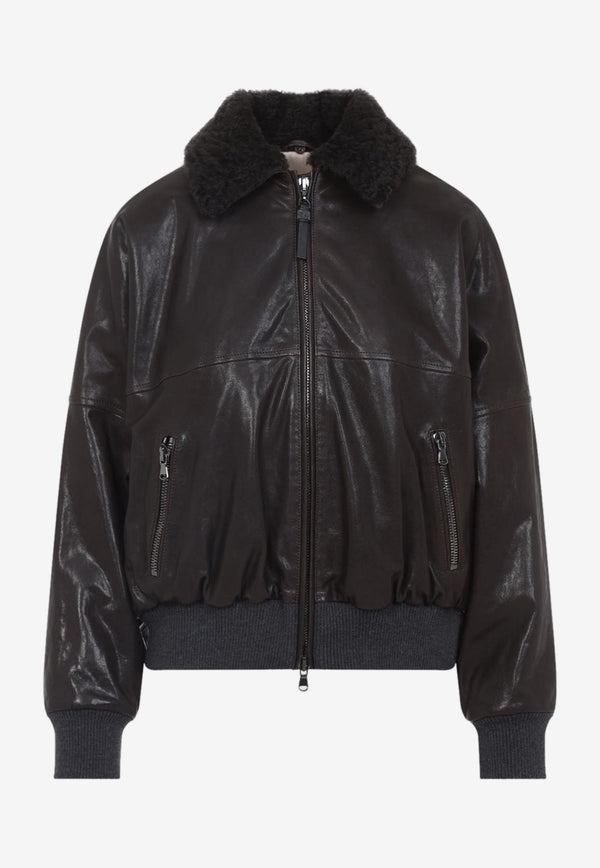 Shearling-Collar Leather Jacket