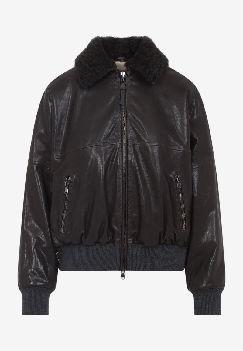 Shearling-Collar Leather Jacket