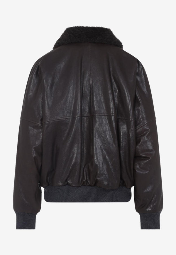 Shearling-Collar Leather Jacket