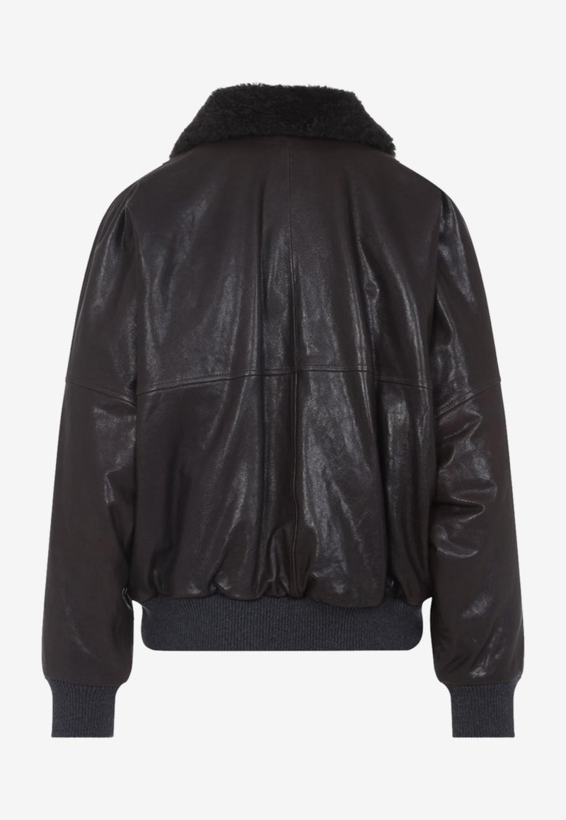 Shearling-Collar Leather Jacket