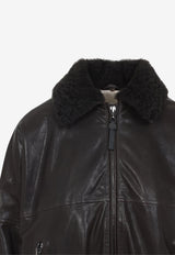 Shearling-Collar Leather Jacket