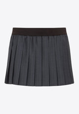 Pleated Pinstriped Mini Skirt