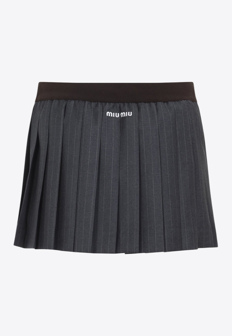 Pleated Pinstriped Mini Skirt