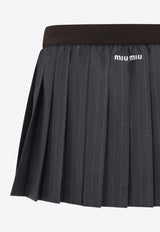Pleated Pinstriped Mini Skirt