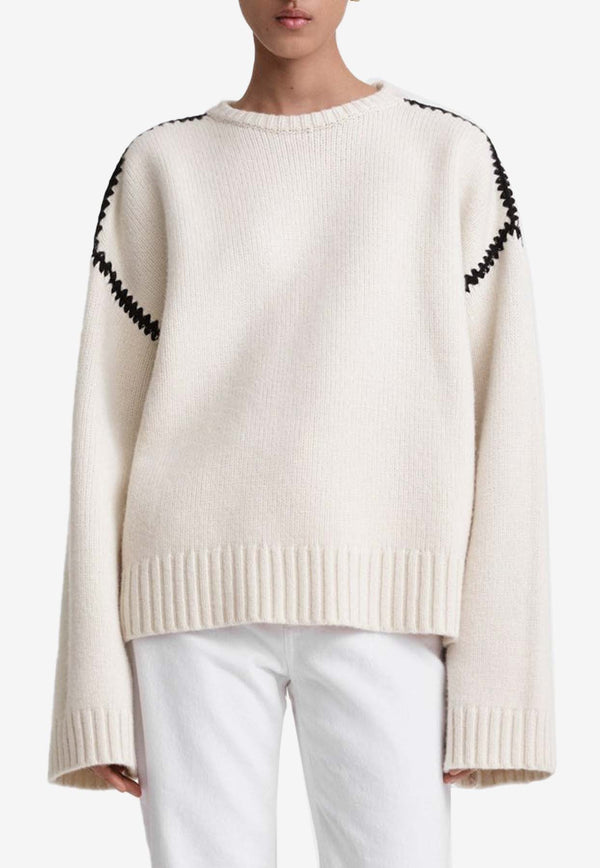 Toteme Embroidered Wool and Cashmere Sweater 241-WRT1025-YA0004WHITE