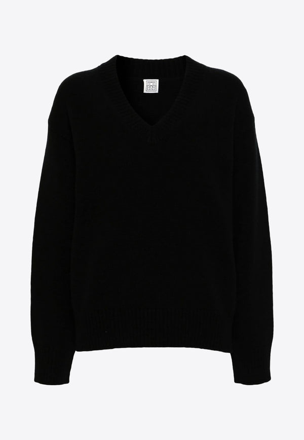 Toteme V-neck Wool Blend Sweater 241-WRT1034-YA0004BLACK