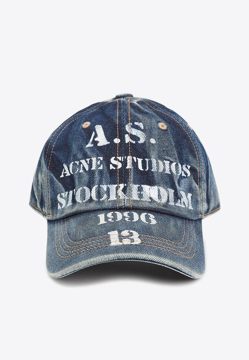 Logo-Printed Washed-Out Denim Cap