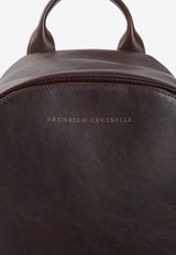Stamped Logo Leather Backpack