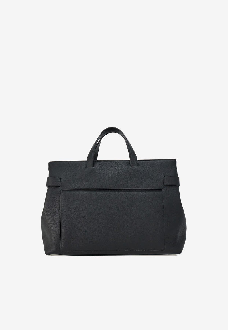 Ferragamo Gancini Buckle Hammered Leather Tote Bag Black 241232 TWINS 769757 NERO