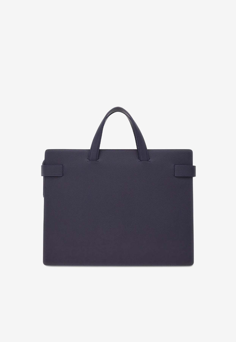 Salvatore Ferragamo Twins Slim Gancini Briefcase in Grained Leather Midnight Blue 241258 TWINS 776592 MIDNIGHT