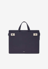 Salvatore Ferragamo Twins Slim Gancini Briefcase in Grained Leather Midnight Blue 241258 TWINS 776592 MIDNIGHT