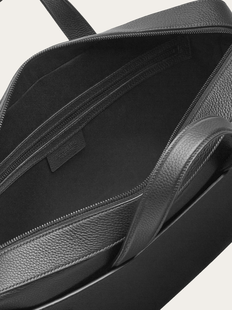 Ferragamo Medium Gancini Buckle Leather Briefcase Black 241652 TWINS 775193 NERO