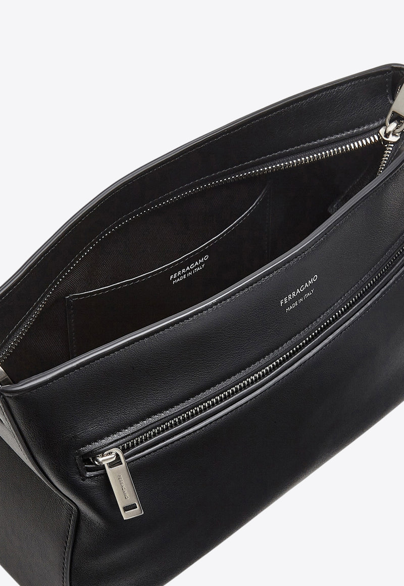 Ferragamo Star-Shaped Leather Messenger Bag Black 241655 STAR 775128 BLUE GRAPHITE