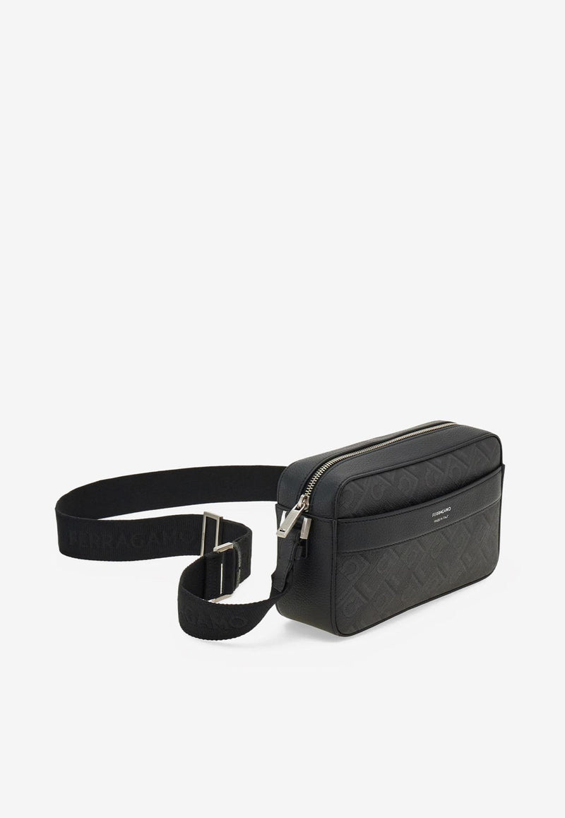 Ferragamo Monogram Jacquard Messenger Bag Black 241658 ALL OVER 779690 NERO
