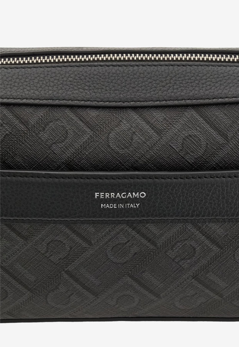 Ferragamo Monogram Jacquard Messenger Bag Black 241658 ALL OVER 779690 NERO