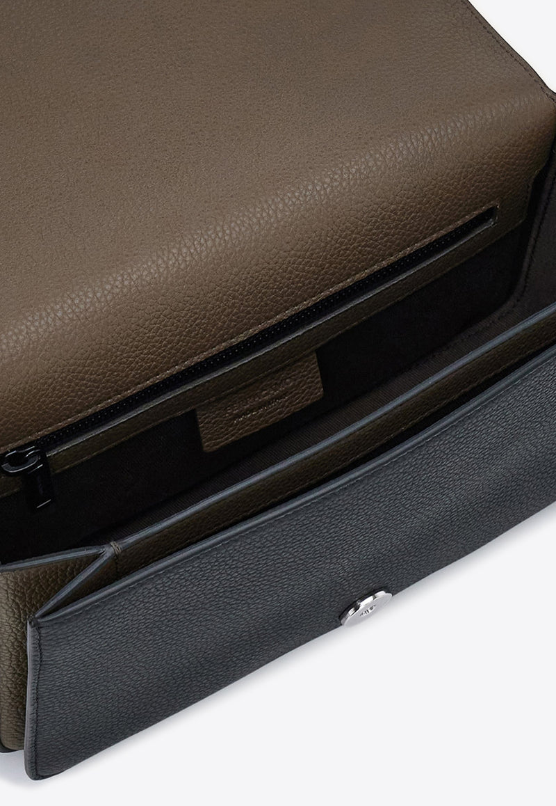 Ferragamo Double Gancini Leather Messenger Bag Black 241762 LEATHER LOCK 786444 NERO