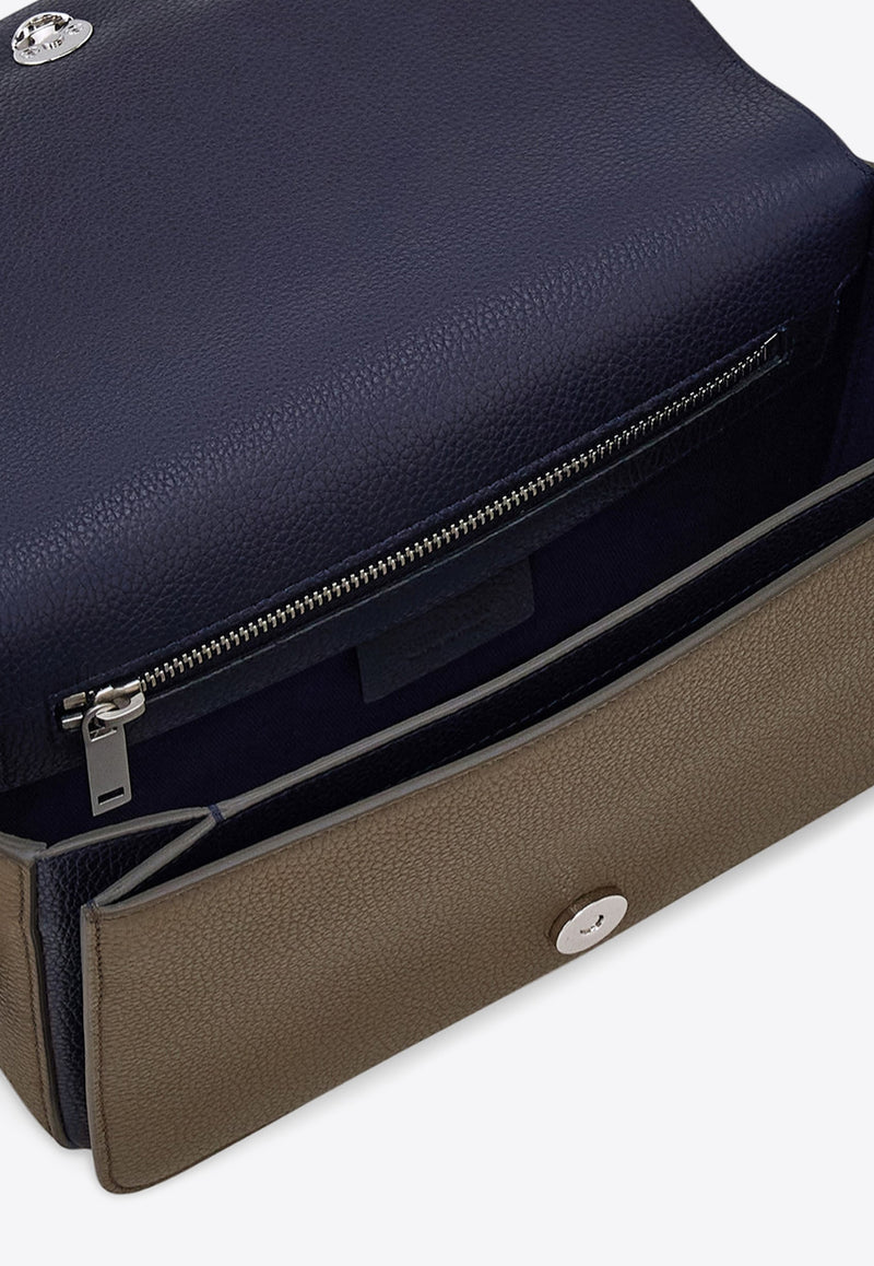 Ferragamo Double Gancini Leather Messenger Bag Brown 241762 LEATHER LOCK 786446 CONCRETE