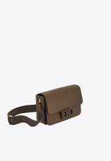 Ferragamo Double Gancini Leather Messenger Bag Brown 241762 LEATHER LOCK 786446 CONCRETE