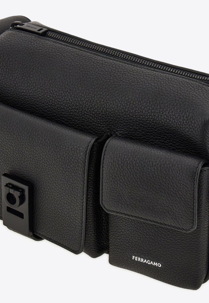 Ferragamo Utility Leather Crossbody Bag Black 241765 TWINS 784881 NERO