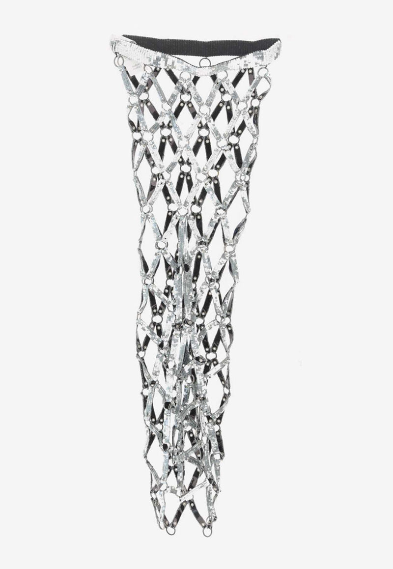 The Attico Crystal Mesh Midi Flexi Skirt Silver 241WCS201_H171_002