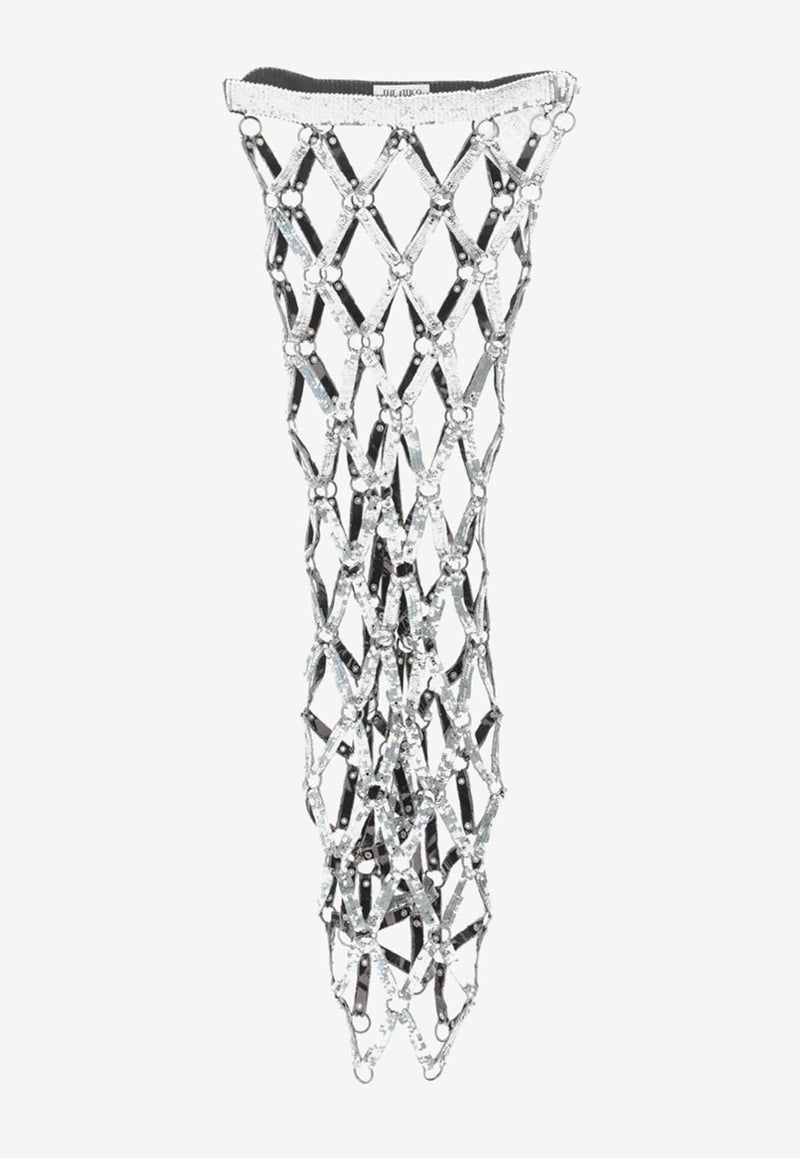 The Attico Crystal Mesh Midi Flexi Skirt Silver 241WCS201_H171_002