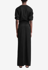 Toteme Knot Draped Satin Maxi Dress Black 242-WRD1730-FB0160BLACK