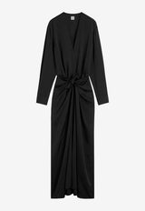 Toteme Knot Draped Satin Maxi Dress Black 242-WRD1730-FB0160BLACK