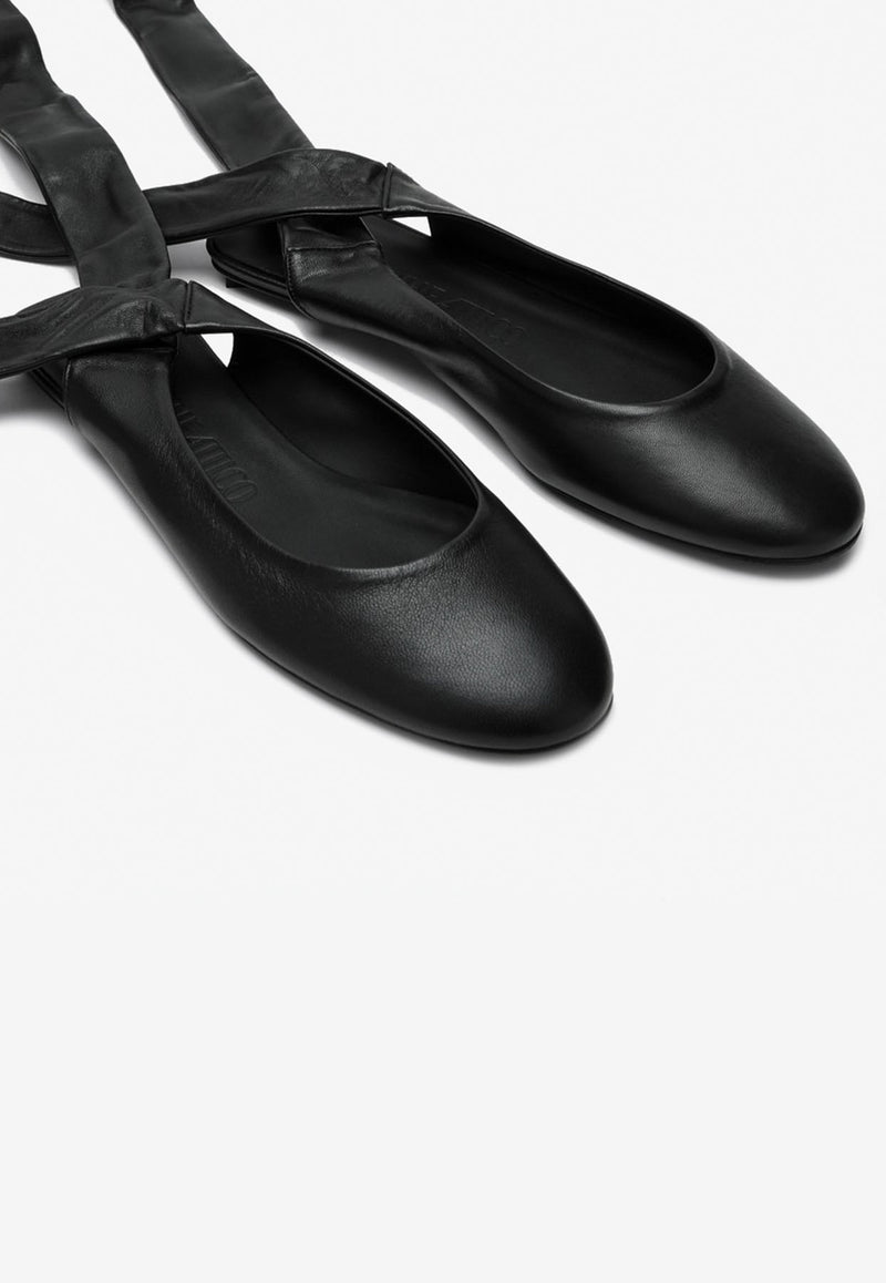 The Attico Cloe Wraparound Leather Ballet Flats Black 242WSH00793LBT001A/Q_ATTIC-100