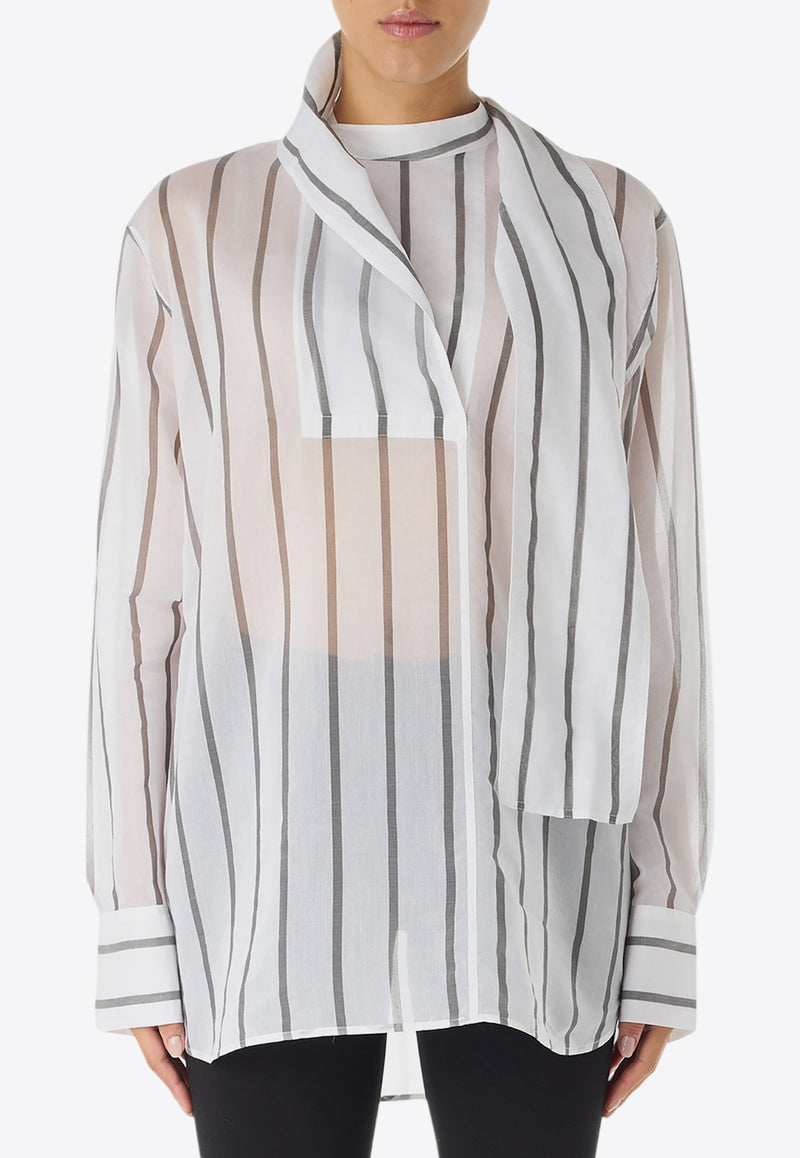 Toteme Striped Organza Long-Sleeved Scarf Shirt White 244-WRT0358-FB0268MULTICOLOUR