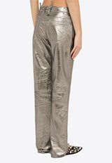 The Attico Leather Straight-Leg Pants Silver 246WCP158A094D/O_ATTIC-002